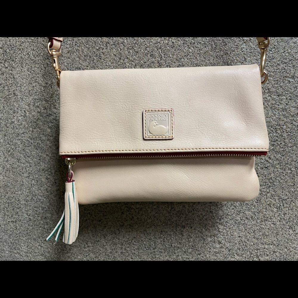 Dooney Ecru Florentine Foldover Zip Crossbody Clutch